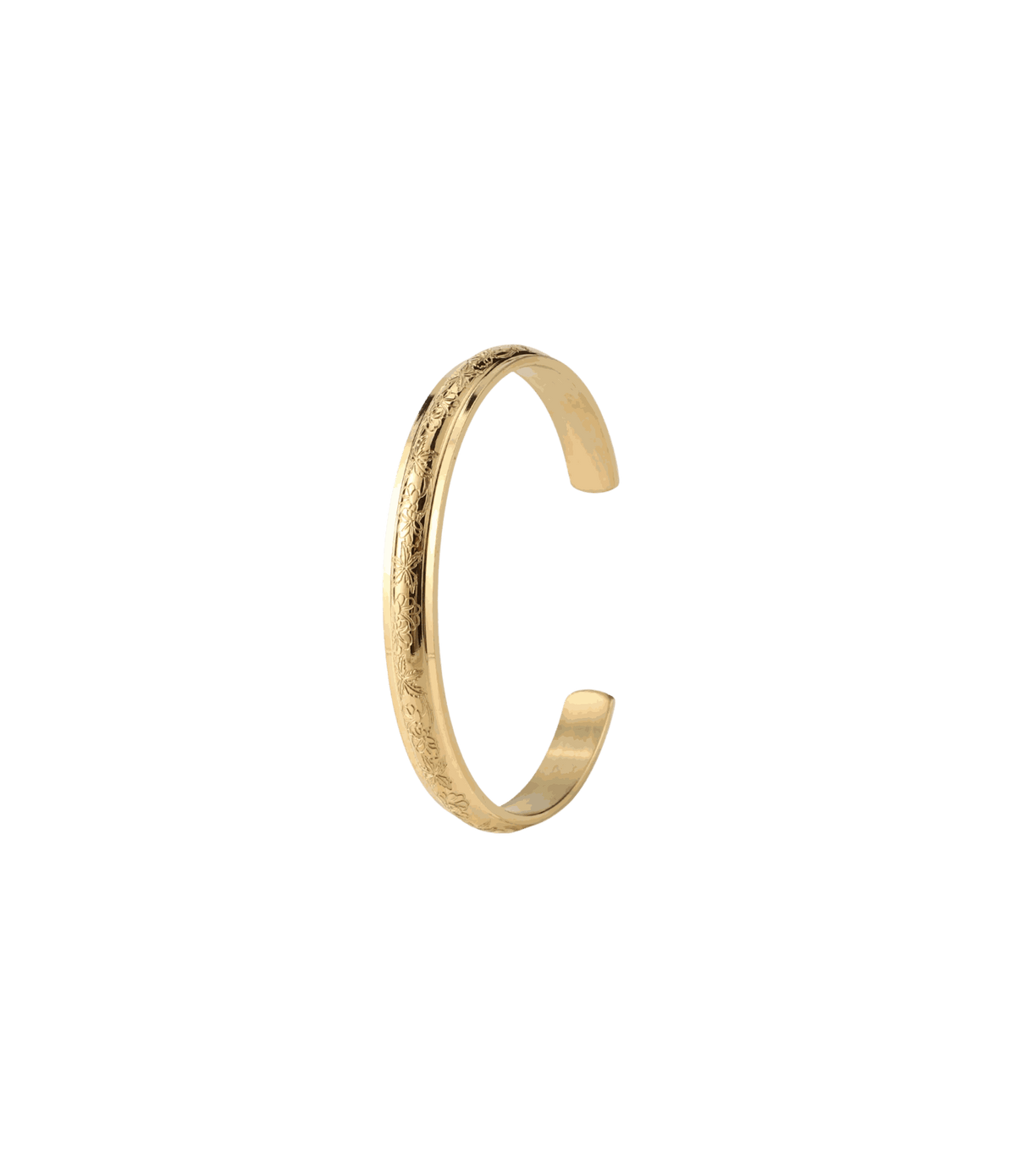 Gold-tone AZURA BANGLE in polished metal, featuring an open cuff shape with finely textured detailing along the band.