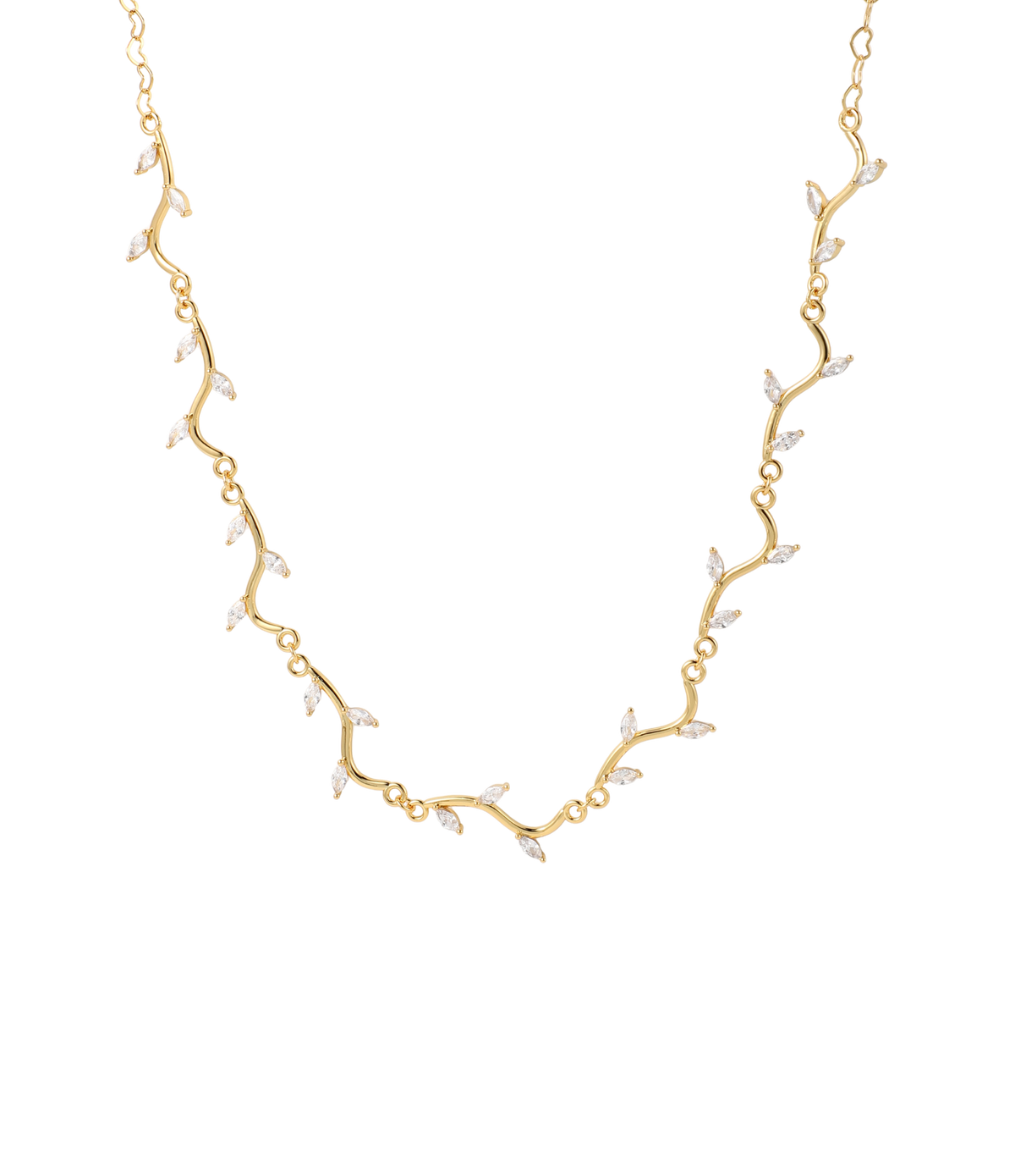 IVY NECKLACE in gold-tone metal, featuring delicate winding vine links and small clear sparkling stones.