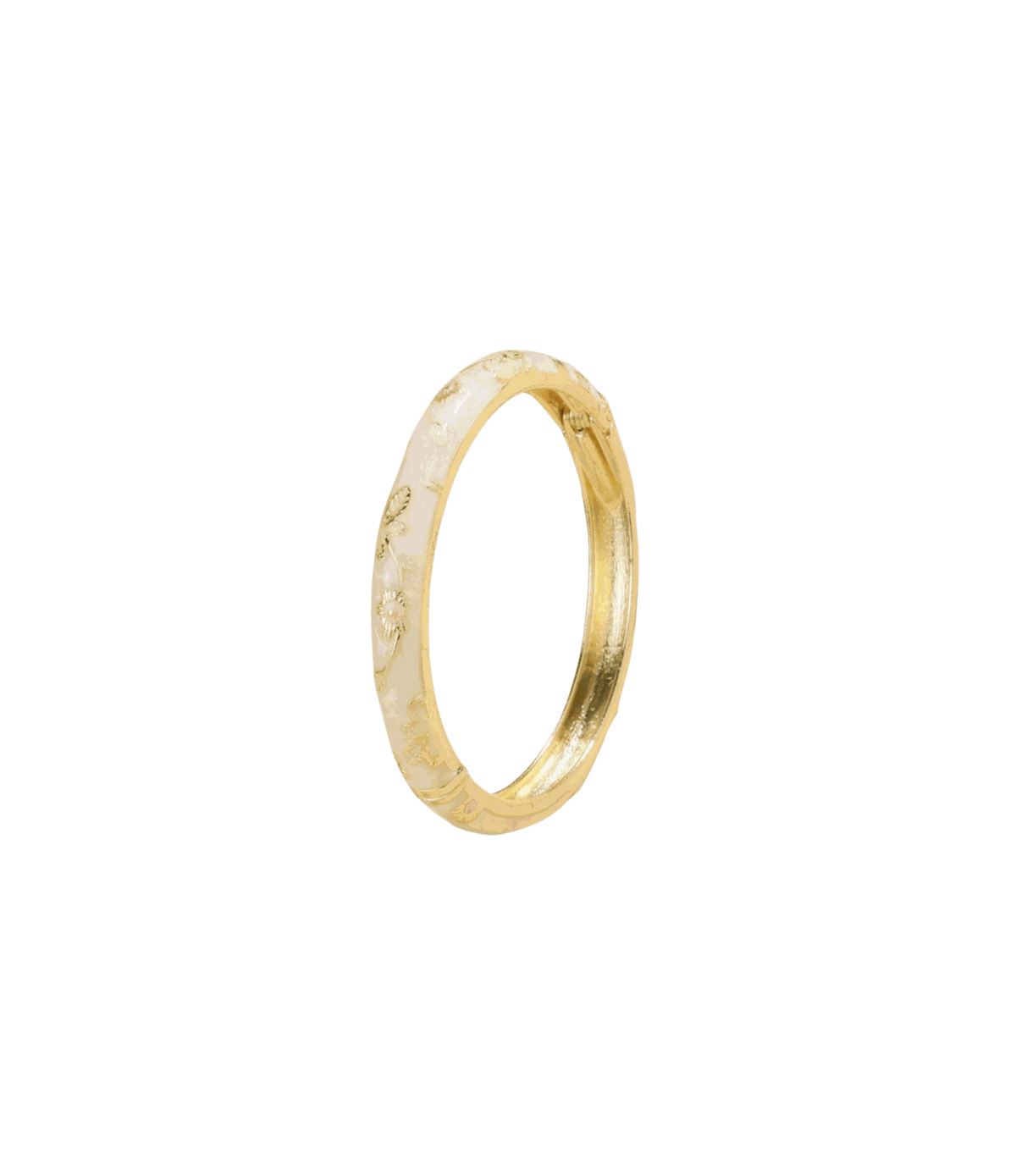 ENAMEL FAIRY BANGLE in white enamel with a warm gold-tone band, featuring delicate floral detailing and a slim profile.