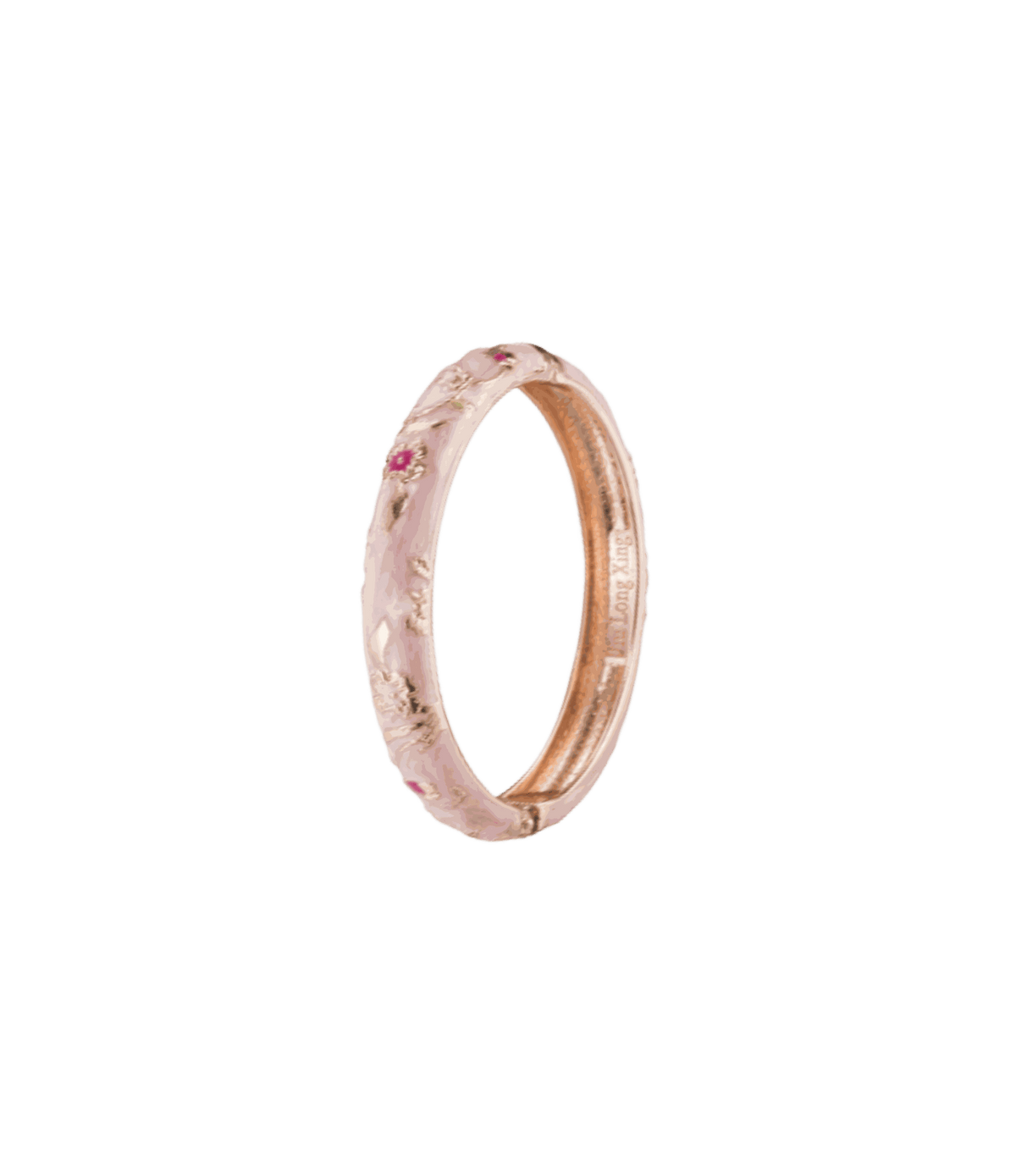 LOVE DROP BANGLE in light pink enamel with a rose-gold-toned metal band and delicate raised floral details.