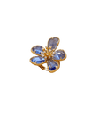 JULY FLOWER RING, gold-tone floral ring with five faceted blue-purple crystal petals and a raised golden center.
