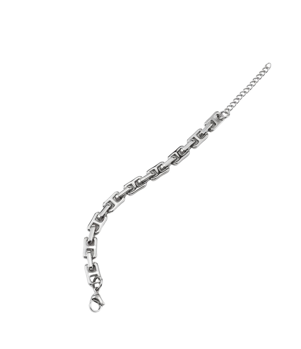 Ajax Bracelet - Men’s Silver Stainless Steel Chain Bracelet with polished silver interlocking links and an extender chain