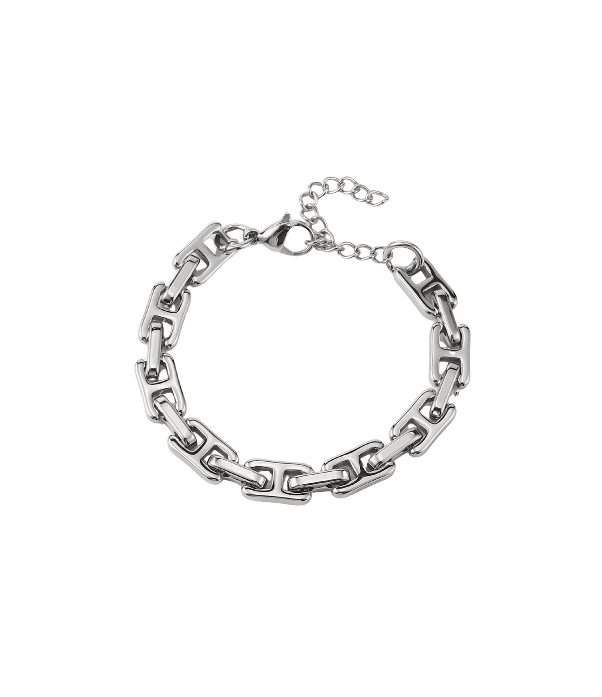 Ajax Bracelet - Men’s Silver Stainless Steel Chain Bracelet with bold interlocking links and adjustable extender chain