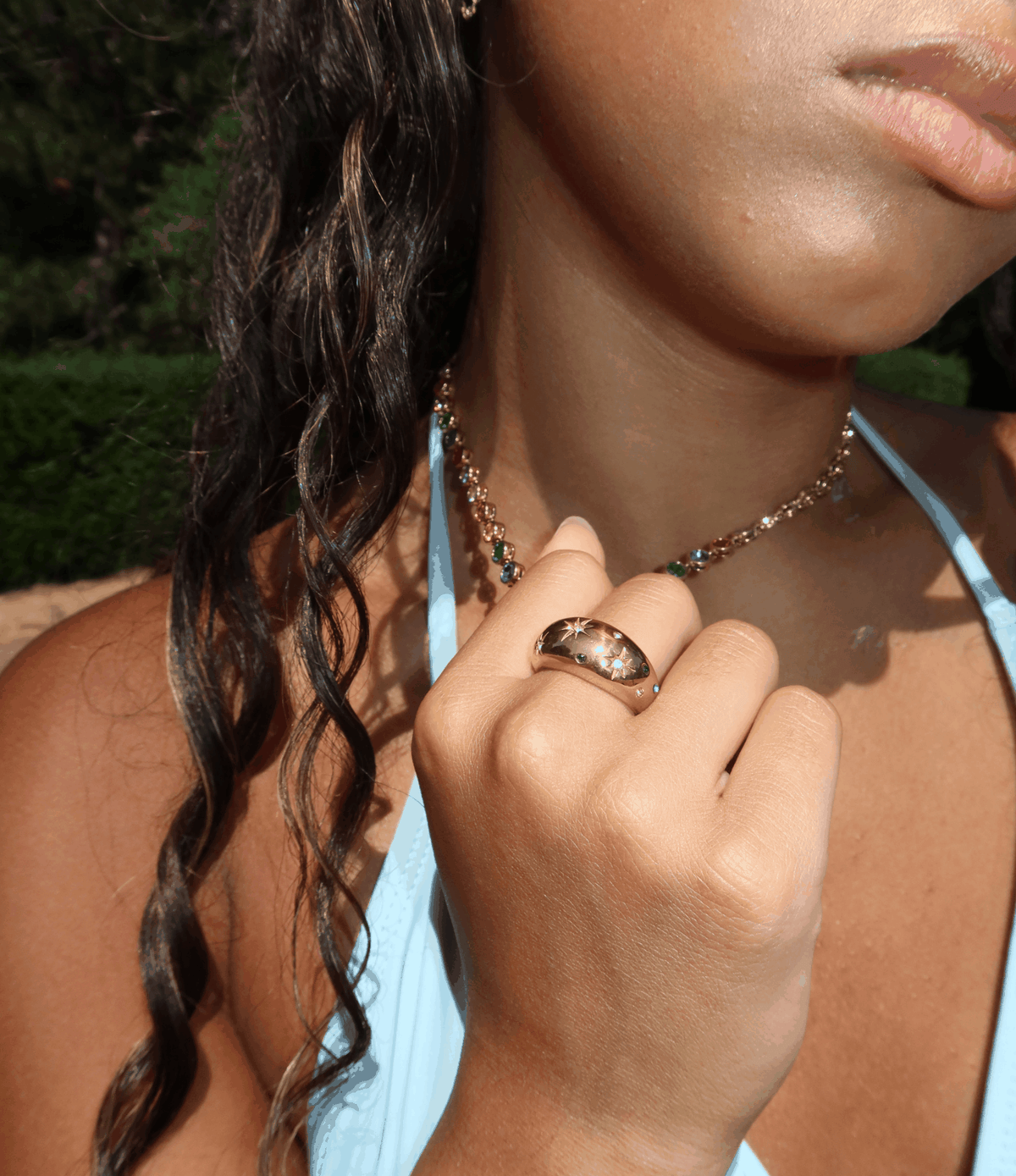 Arabella Ring with a chunky gold-tone PVD plated stainless steel band, featuring a smooth, rounded statement design