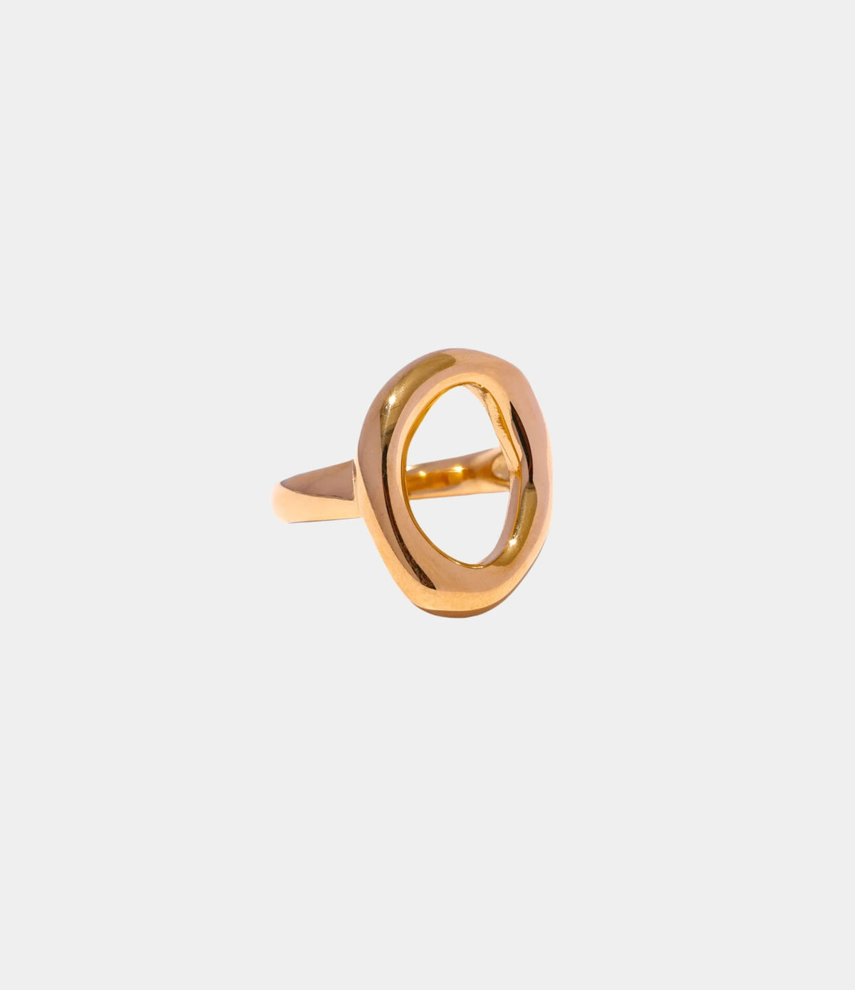 Chic Ring statement ring in polished gold-tone stainless steel, featuring a chunky open oval design and smooth band