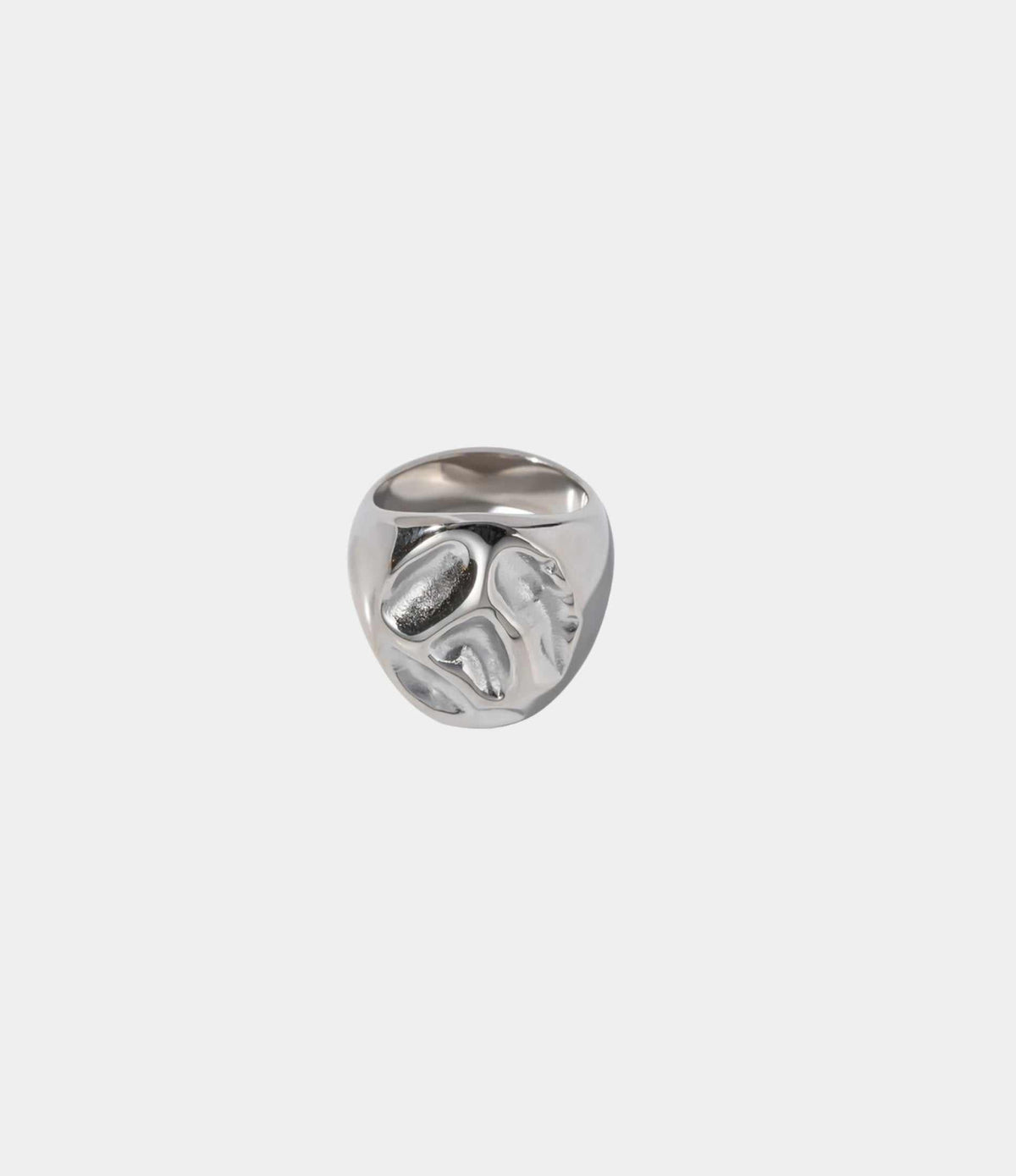 CHLOE RING in polished silver-tone metal with a wide sculptural band and an abstract, irregular raised face