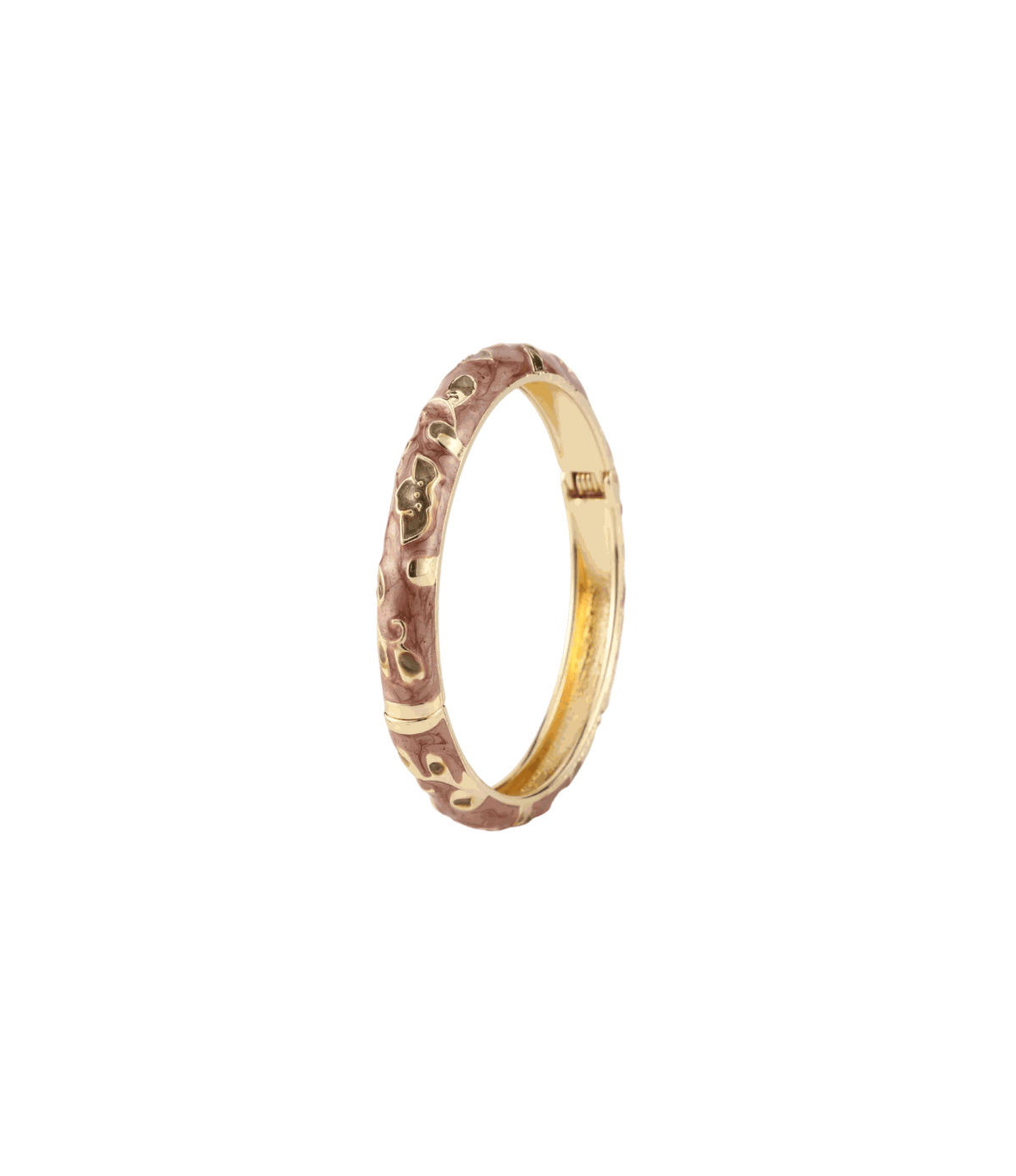 Dahlia Enamel Bangle in Coffee - Chinese cloisonné bangle with warm brown enamel, gold-tone edges and floral detailing.