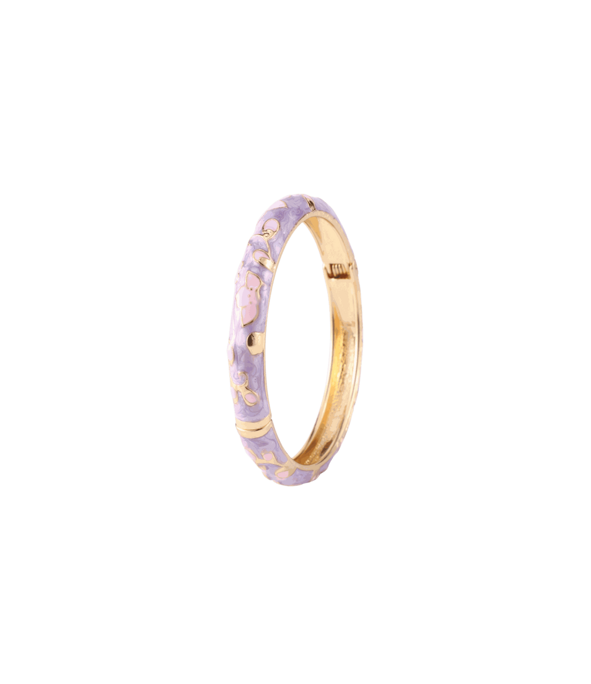 Bangle bracelet, DAHLIA BANGLE IN LILAC, with lilac enamel floral details and a gold-tone metal band.