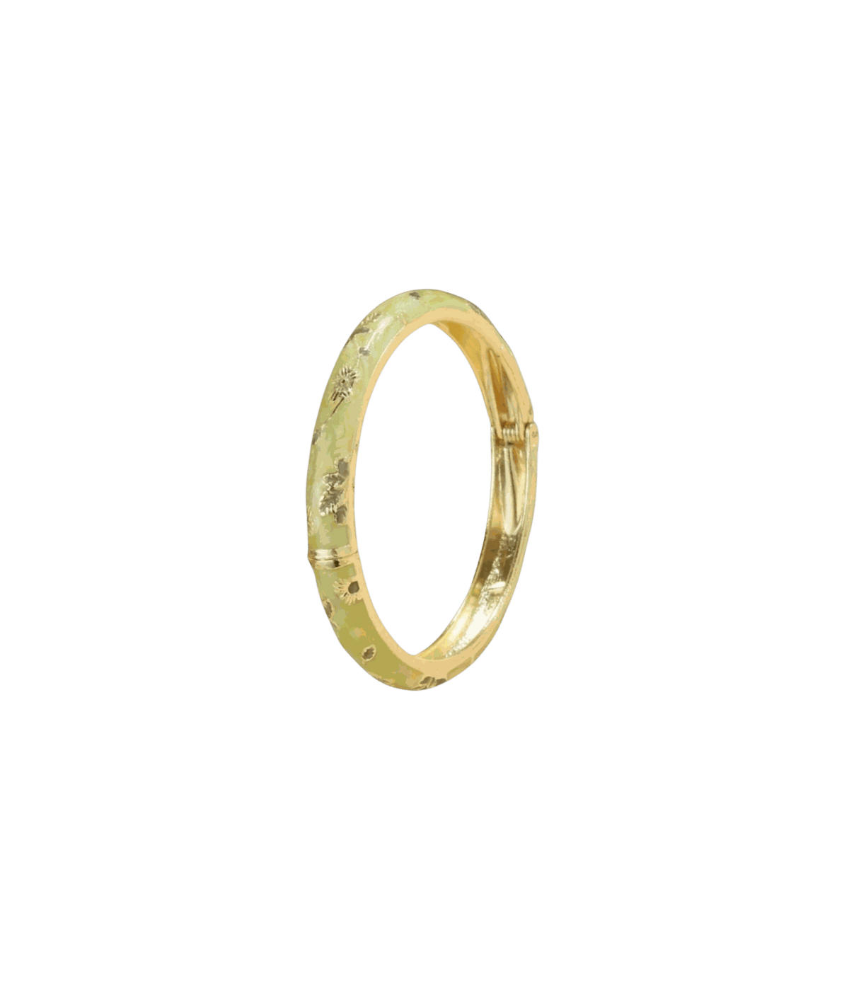 ENAMEL FAIRY BANGLE in pale green enamel with a gold-tone metal band and delicate scattered floral details.