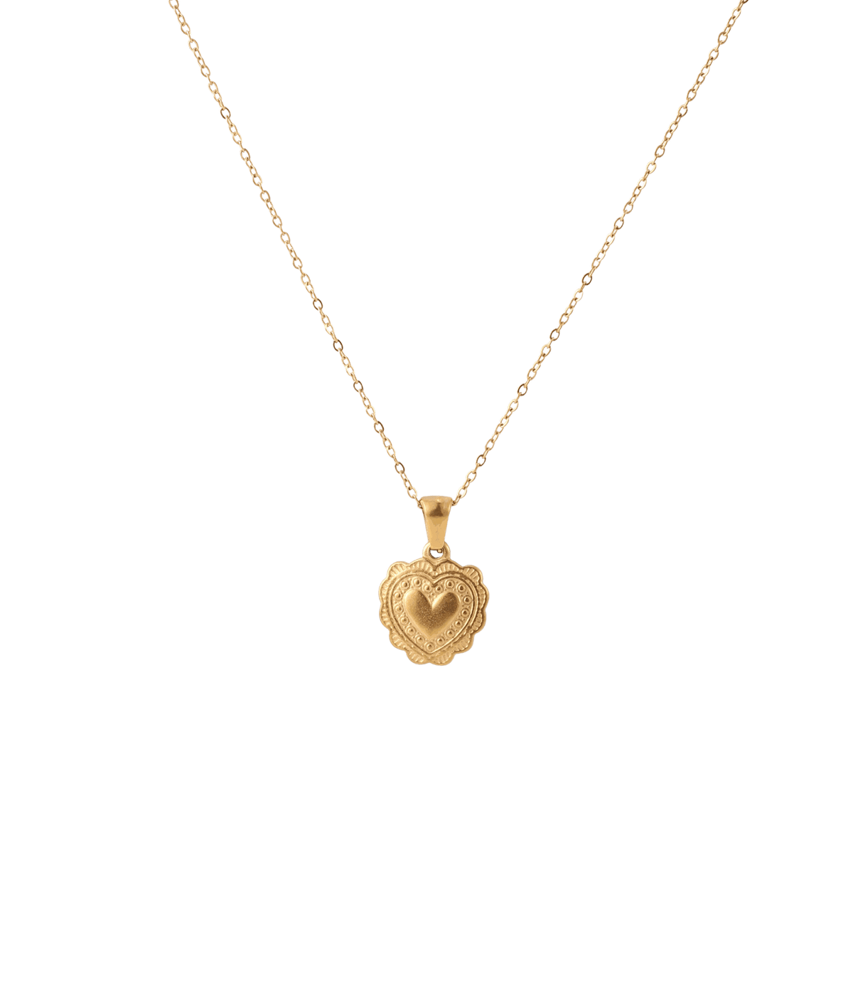 JULIETTE NECKLACE gold-tone metal chain with an ornate heart-shaped pendant featuring a raised heart detail