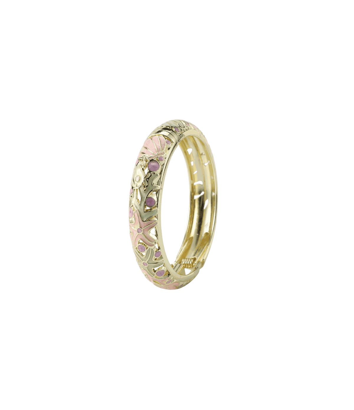 MERMAIDIA BANGLE IN FLOWER DUST, gold-tone bangle with pale pink enamel floral details and small gem accents.