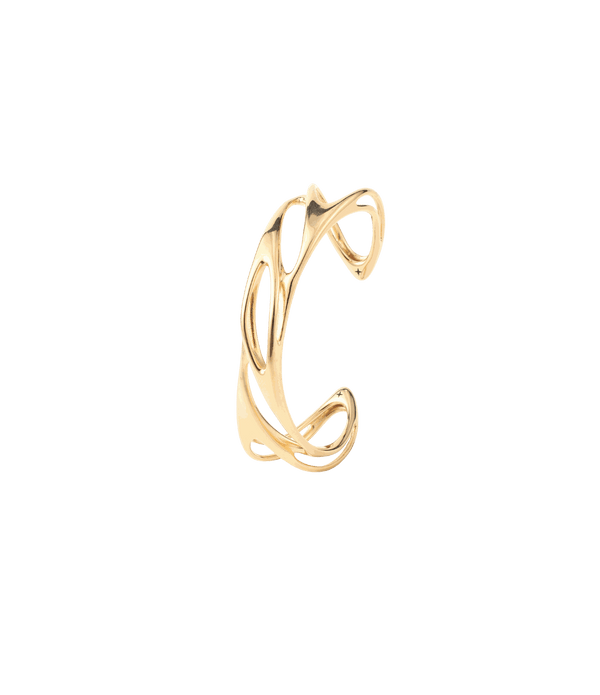 Nero Bangle - Men’s Gold & Silver Stainless Steel Cuff, sculptural polished gold-tone open cuff with fluid curved lines