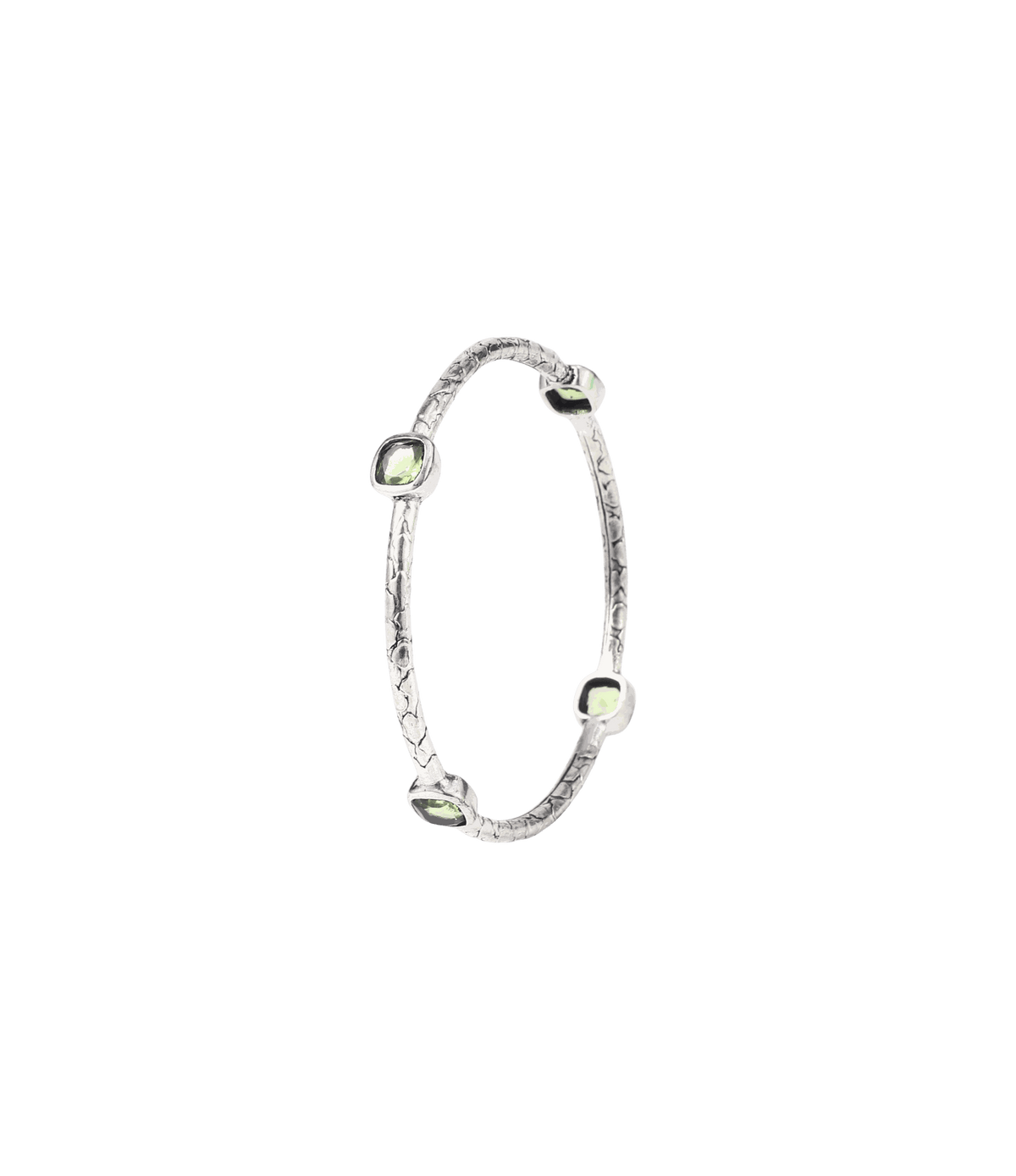 Silver-tone Nifemi Bangle - Green Textured Bangle with a fine textured band and four pale green stones in bezel settings.