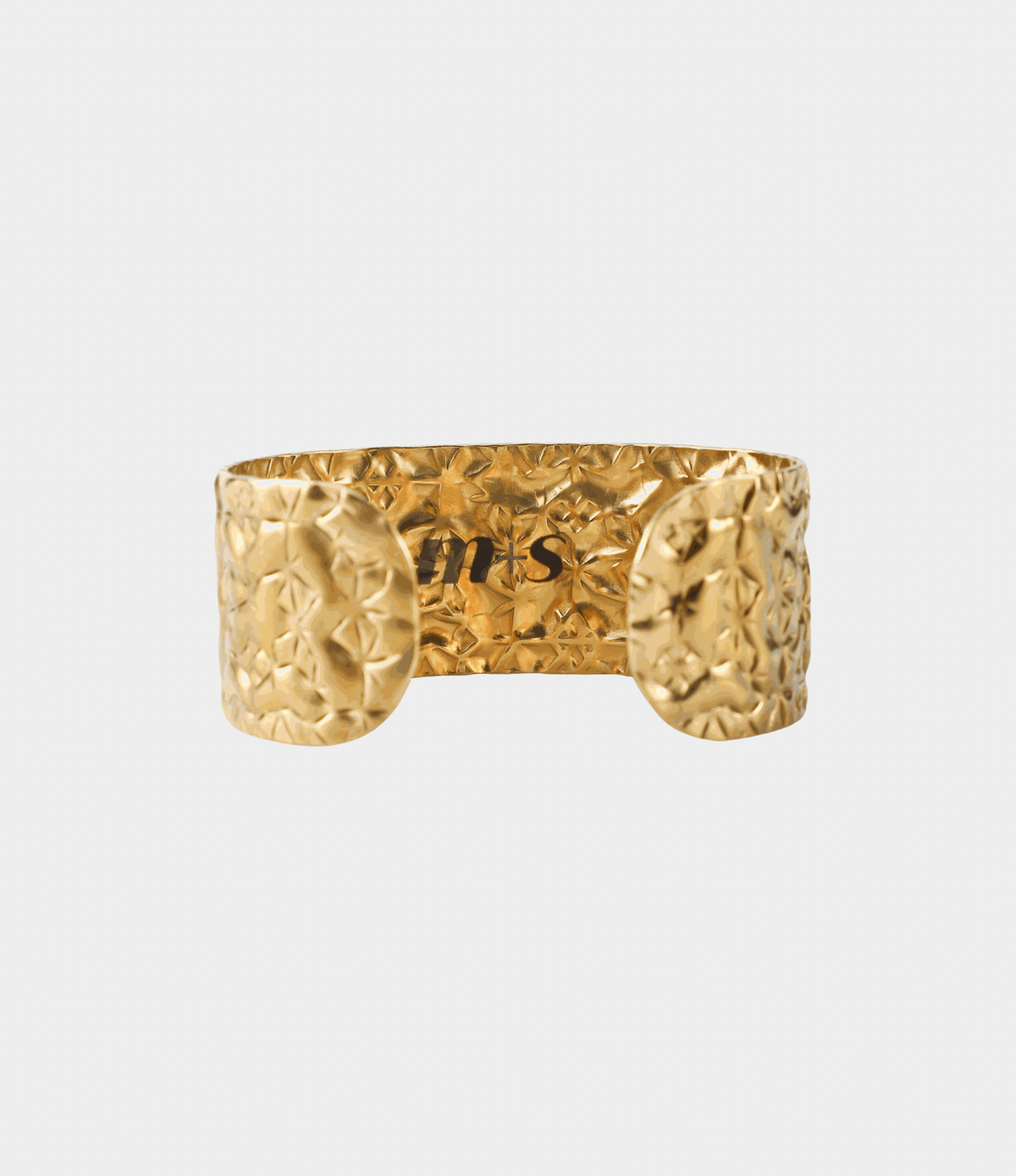 Soleil Bangle - Stainless steel bangle, gold-tone cuff with a wide, crinkled textured surface and open ends.