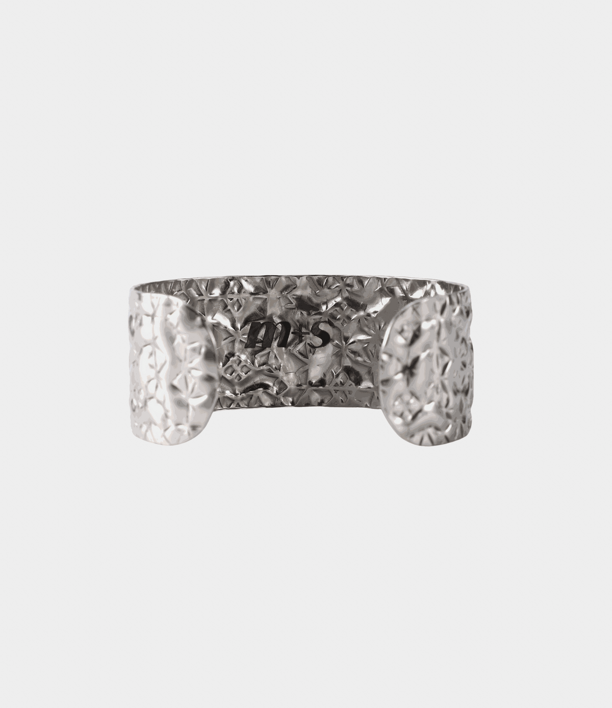 Soleil Bangle - Stainless steel bangle, silver-tone metal cuff with an open design and crinkled, faceted texture