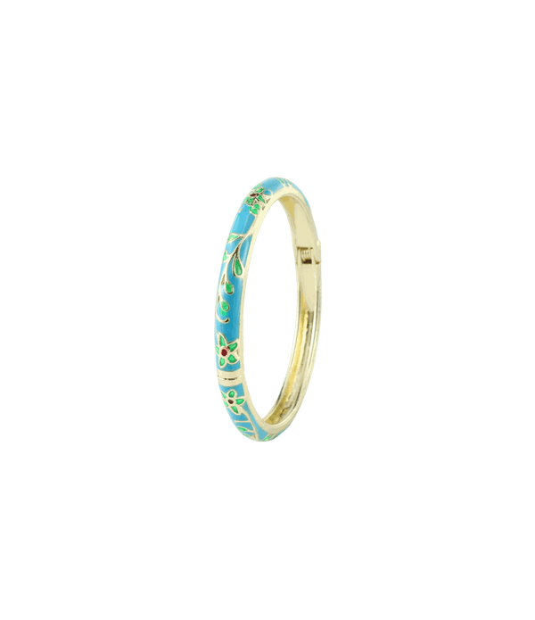 Bangle SOLENE BANGLE IN AQUAMARINE in pale blue enamel with a gold-tone finish and colorful floral detailing.