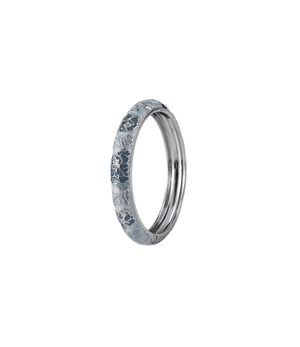 Vienna Enamel Bangle - Chinese cloisonné bangle in pale blue enamel with silver-tone metal detailing and floral motifs