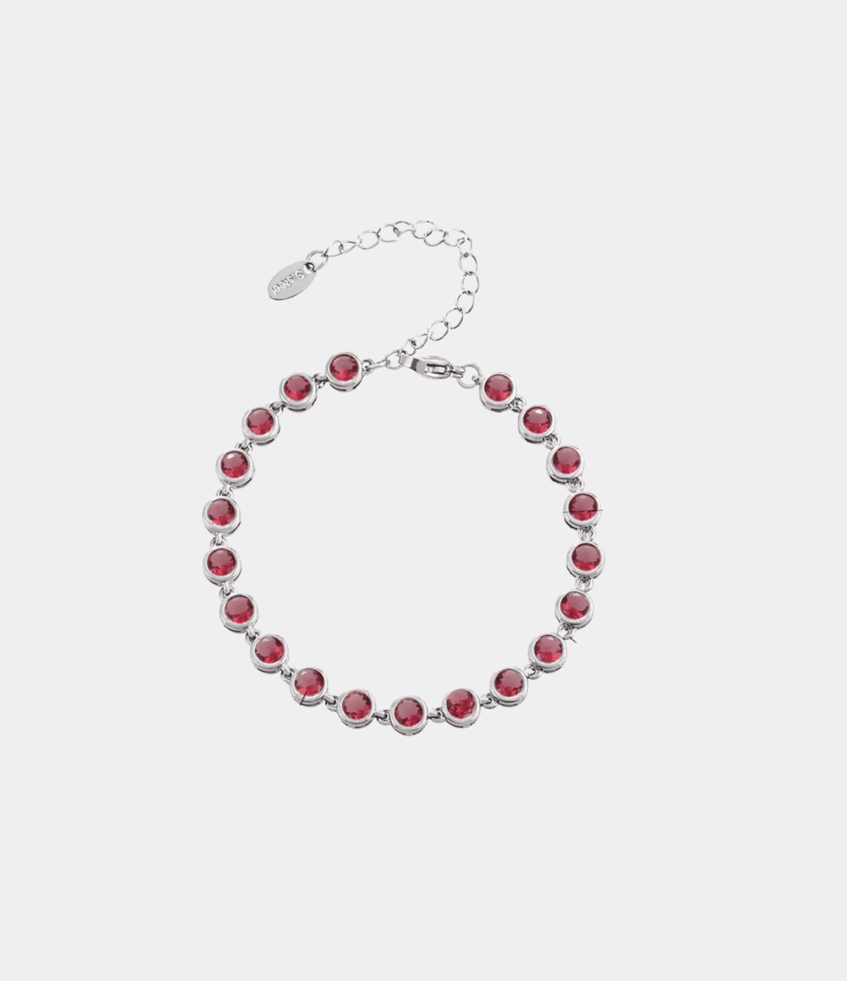 VIVIAN BRACELET in silver-tone metal with a row of round red stones and an adjustable chain clasp