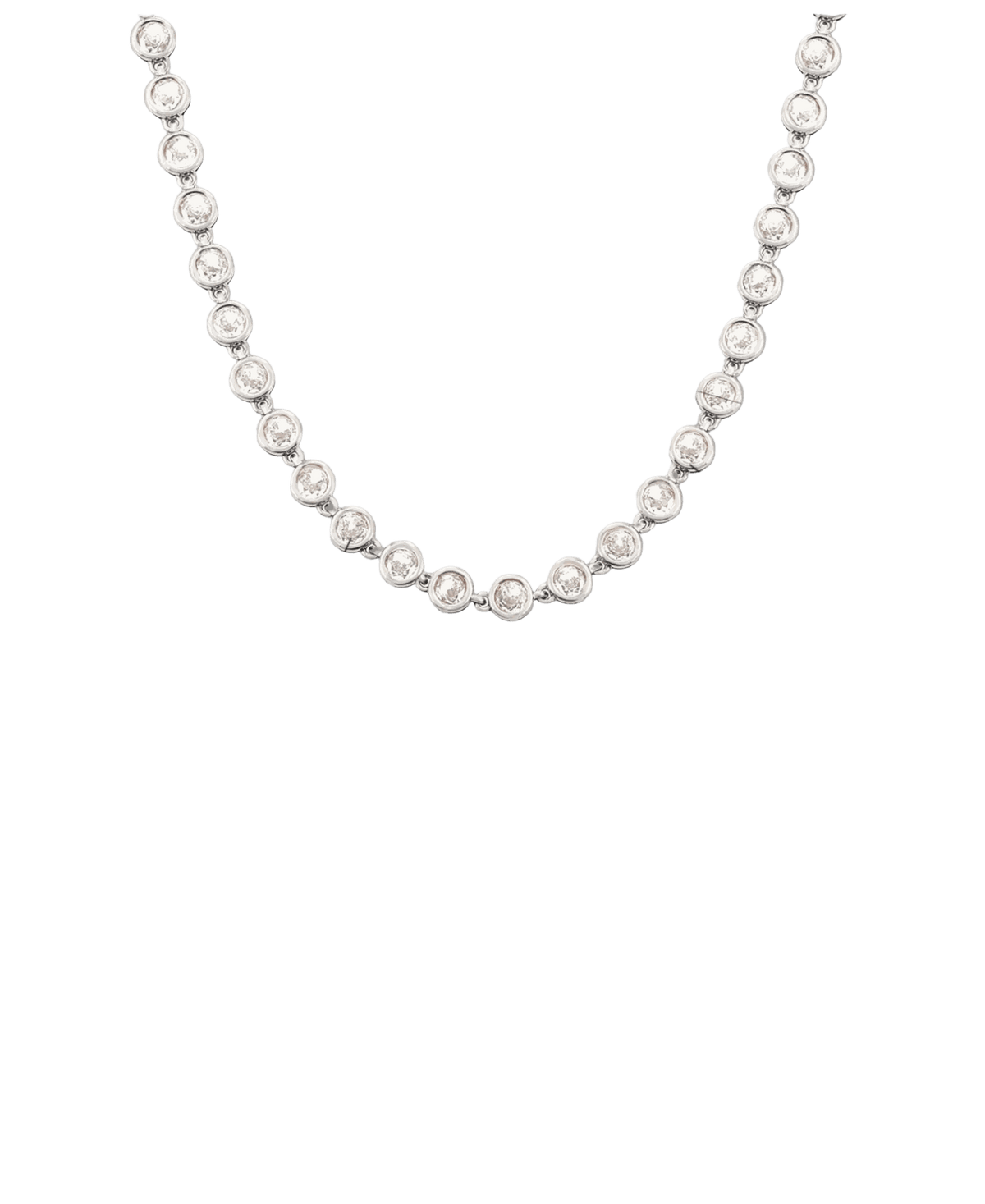 Vivian Tennis Necklace with a row of round white stones in silver-tone settings, linked in a classic tennis design