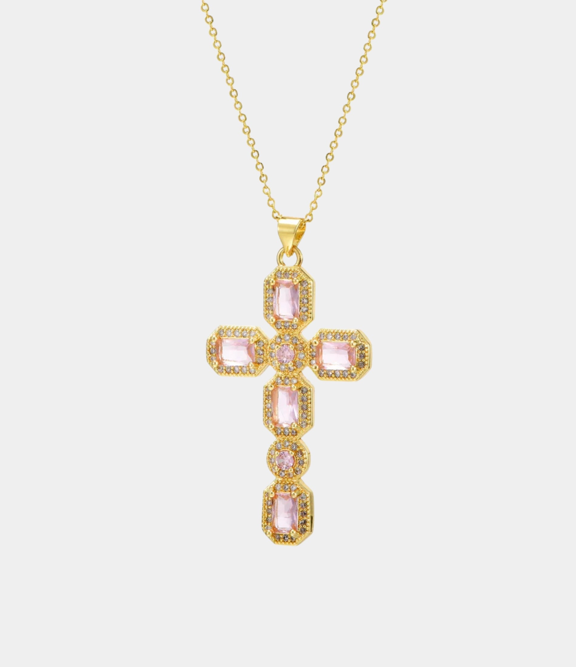 AMARA CROSS NECKLACE IN PINK