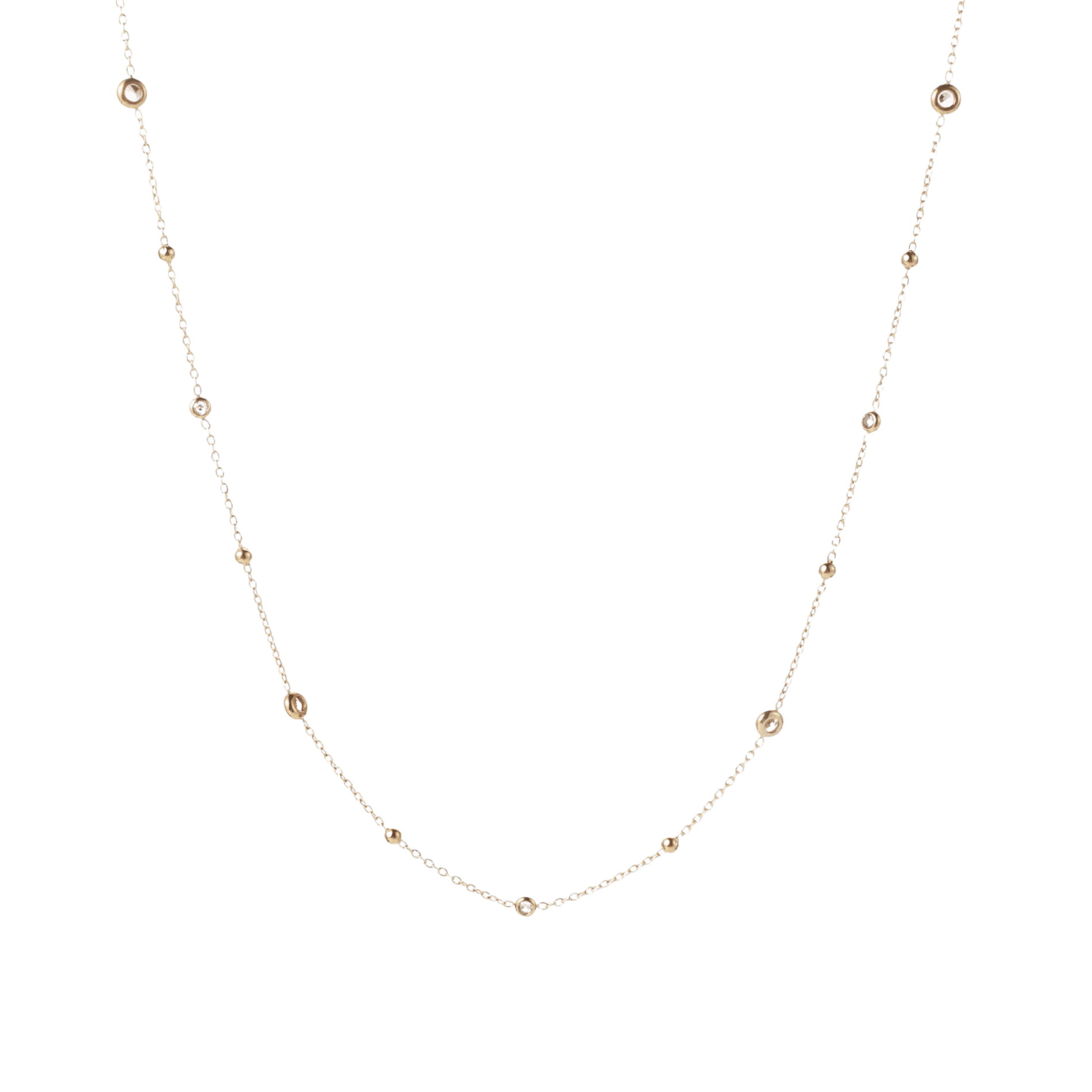 Angelina Waist Chain - PVD plated stainless steel and pink zirconia, gold-tone delicate chain with spaced round stones.