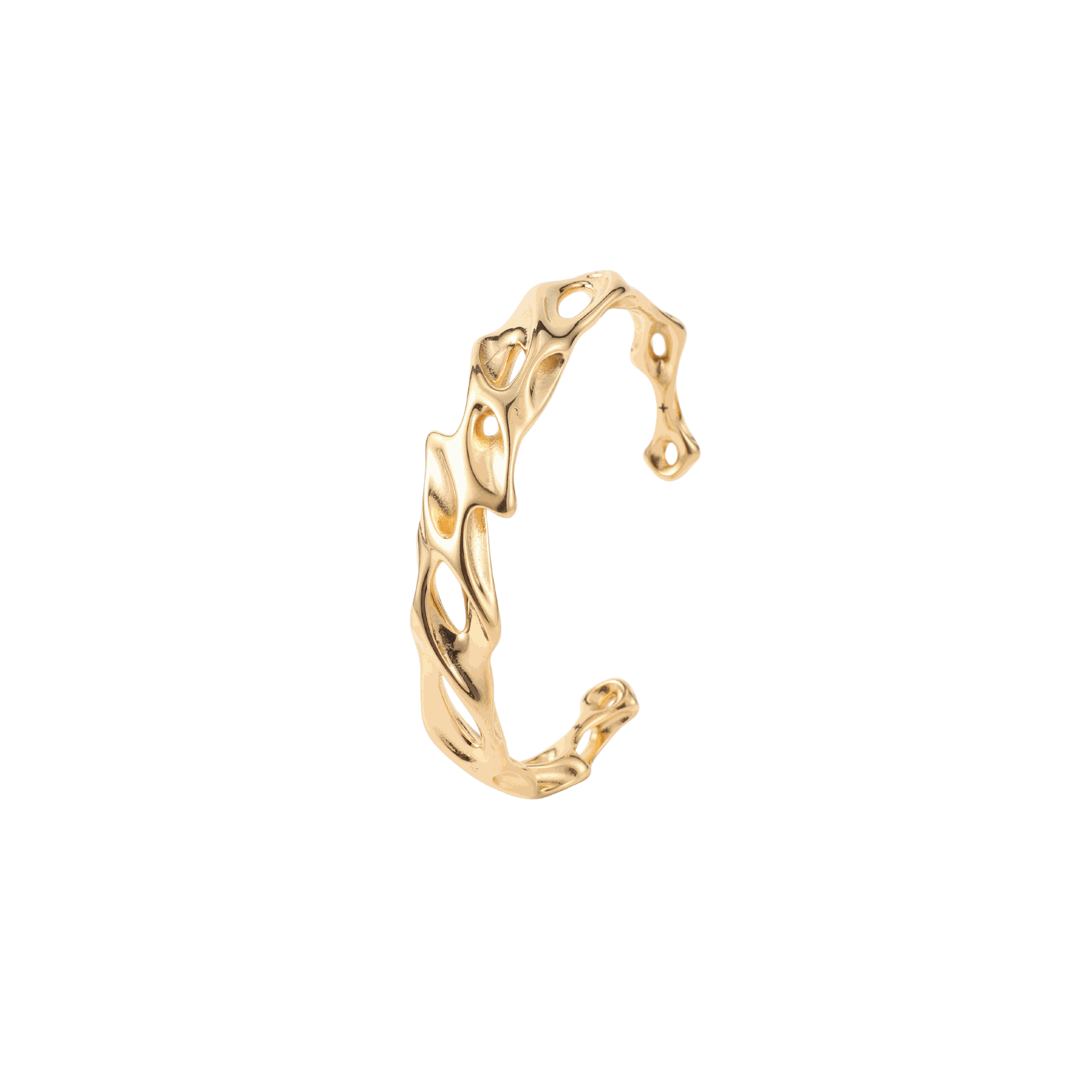 Ares Bangle - Men’s Gold & Silver Stainless Steel Cuff, gold-tone open cuff with an irregular sculpted shape and cut-outs