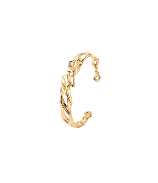 Ares Bangle - Men’s Gold & Silver Stainless Steel Cuff, gold-tone open cuff with an irregular sculpted shape and cut-outs