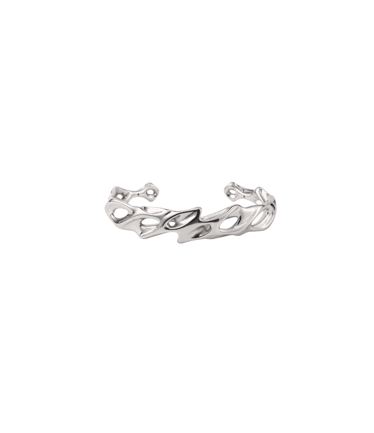 Stainless steel Ares Bangle - Men’s Gold & Silver Stainless Steel Cuff in polished silver, with a molten open cuff and sculptural cut-outs.