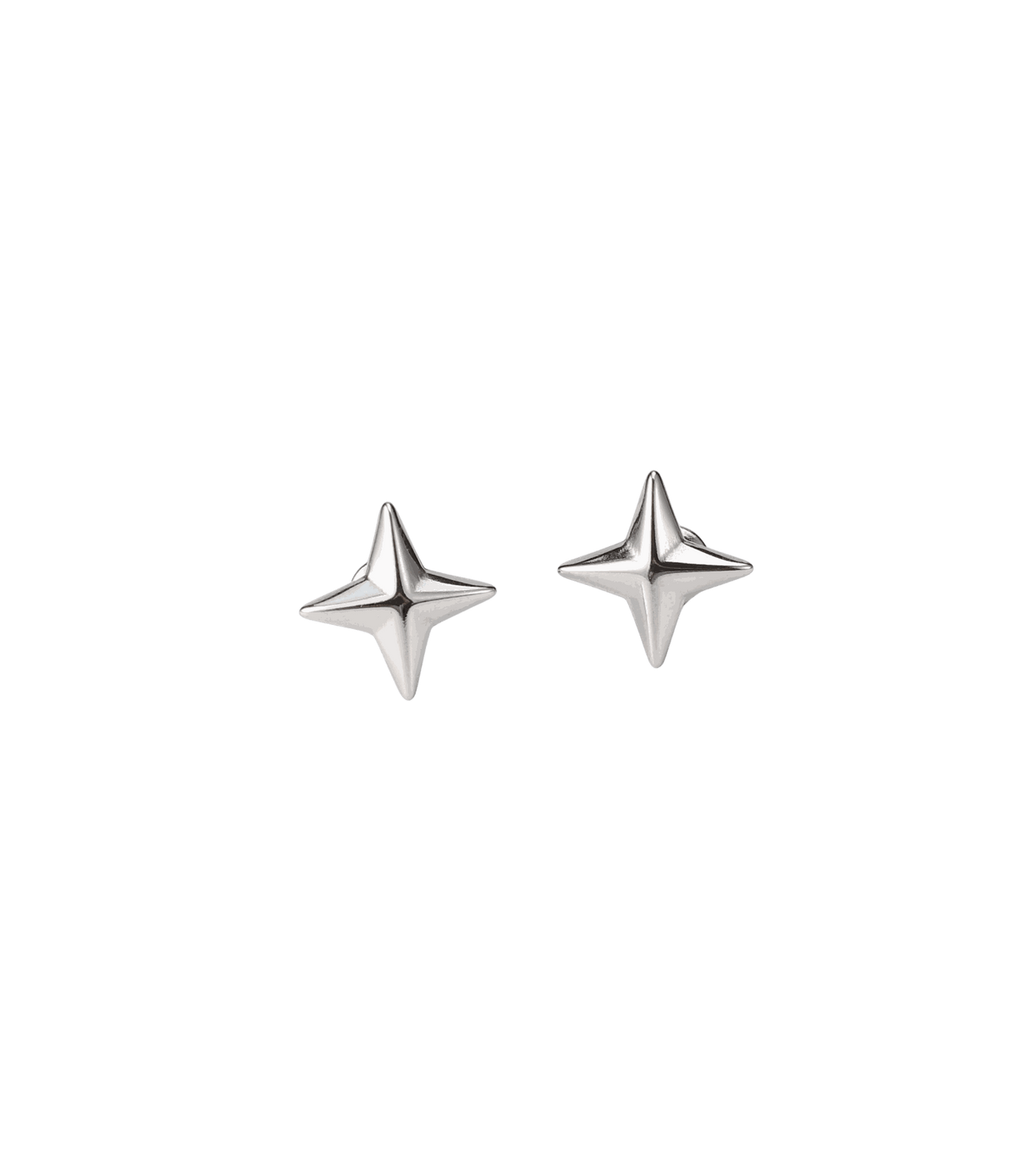 Astra Earrings - Silver Stainless Steel Star Stud Earrings with polished silver finish and sculptural four-point stars