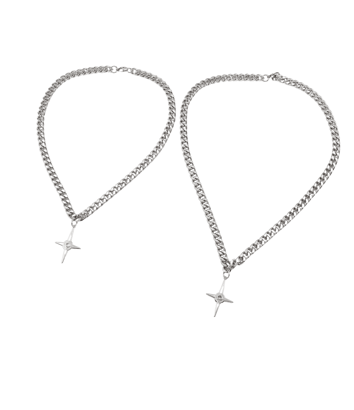 Silver stainless steel Auron Necklace - Men’s Silver Stainless Steel Star Necklace with a chunky curb chain and four-point star pendant.