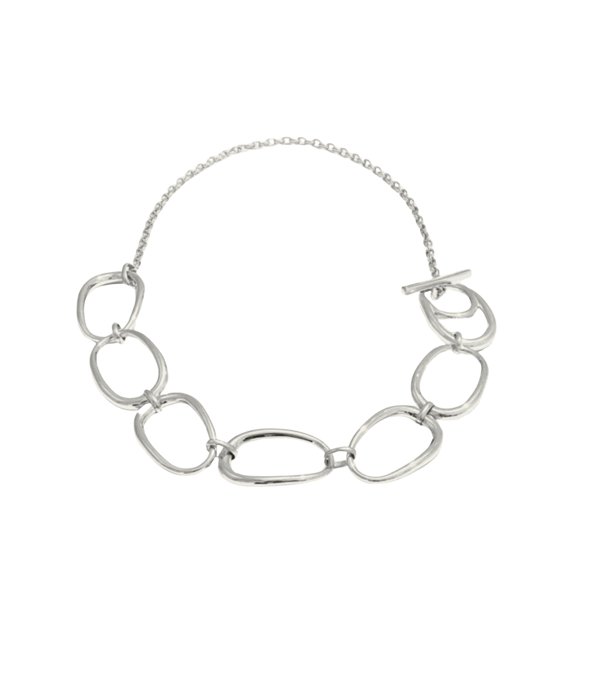CAMILLA NECKLACE in silver-tone metal, featuring chunky polished oval links and a fine adjustable chain clasp