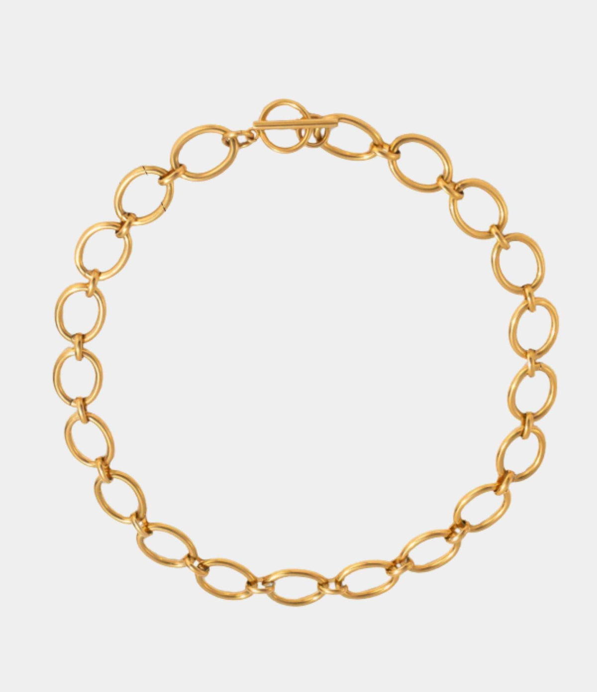 CARMELLA NECKLACE, gold-tone metal chain with oversized elongated oval links and a chunky statement design.
