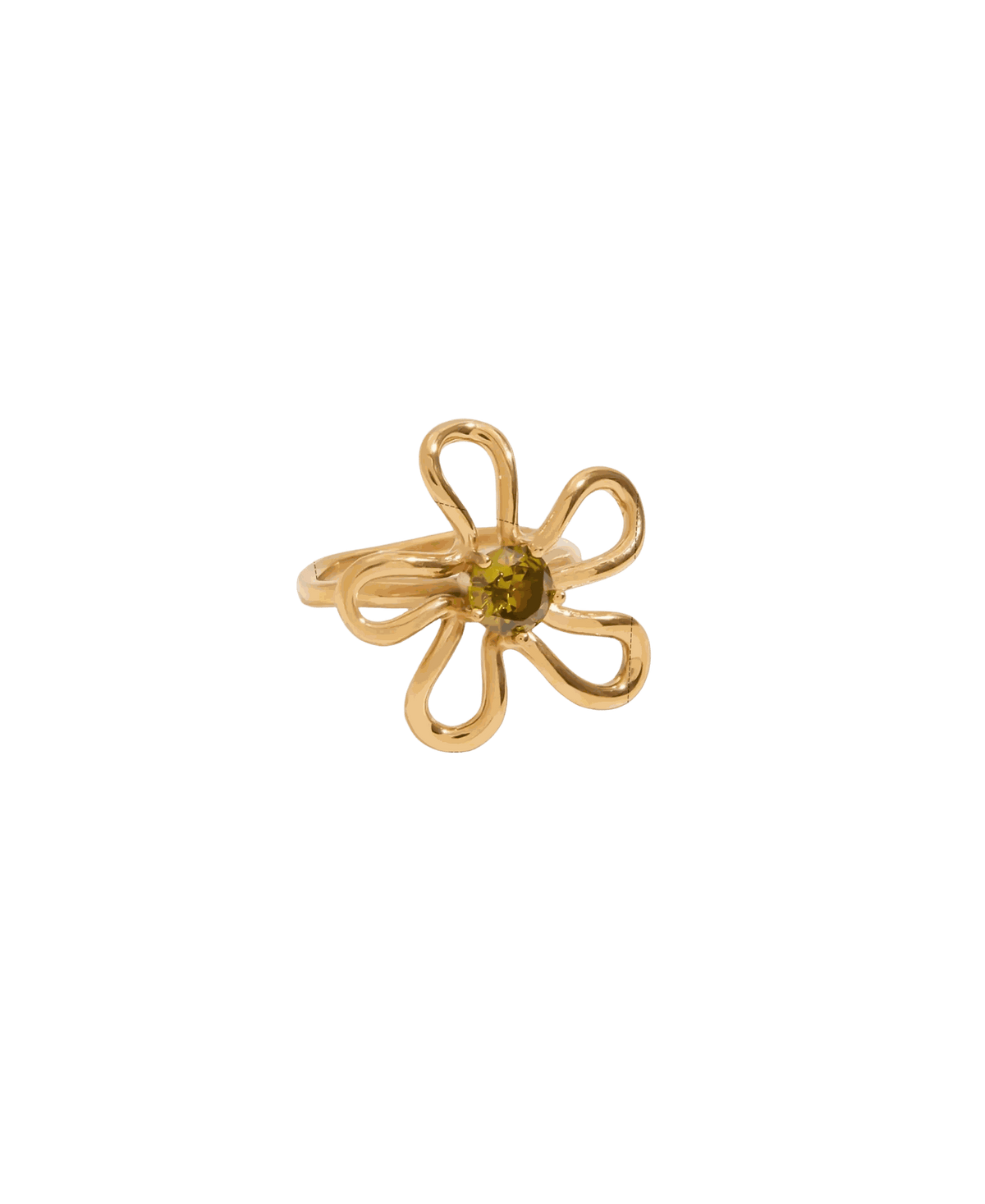 Daisy Ring with gold-tone metal petal loops and a small amber-coloured centre stone in a flower shape