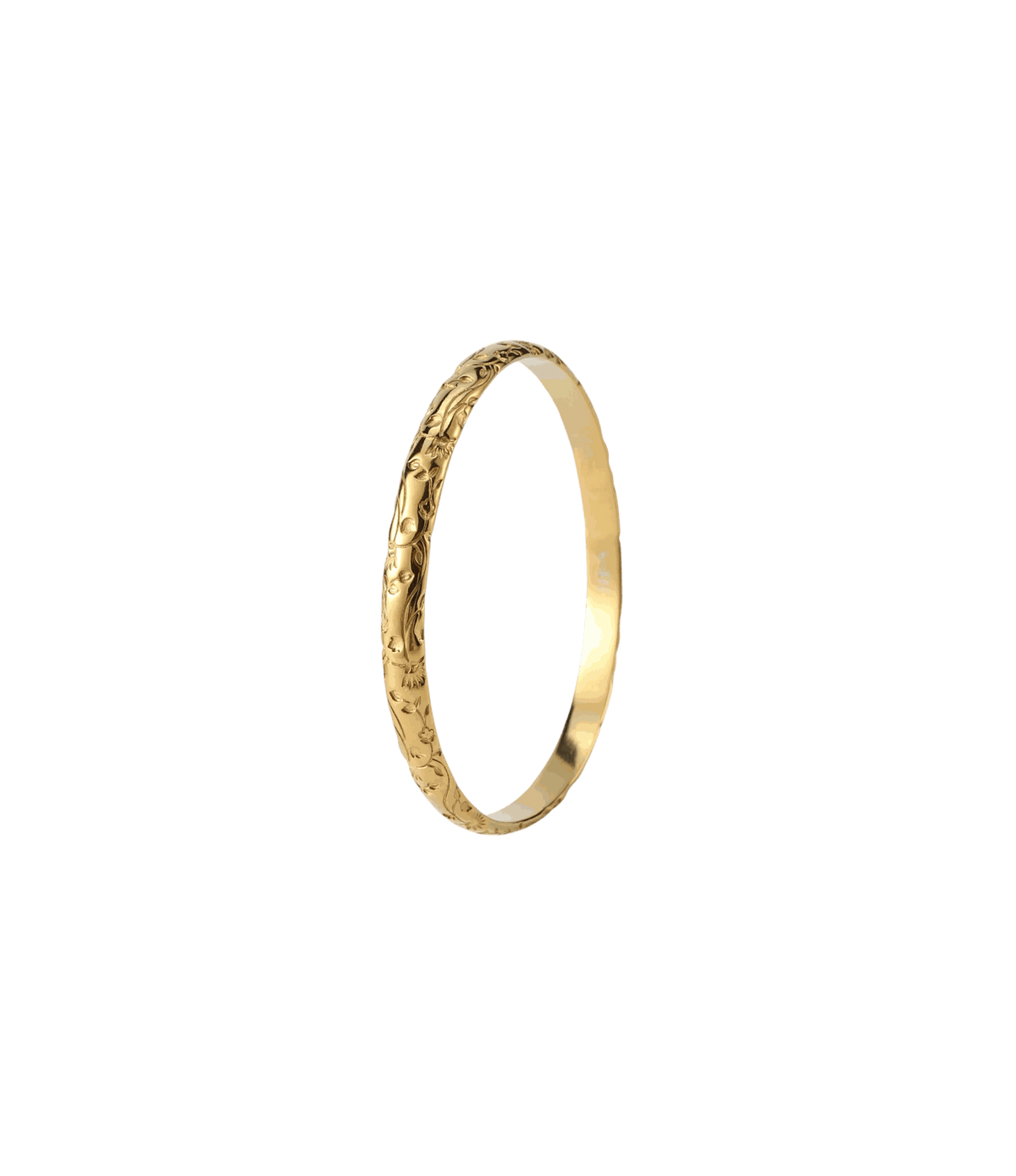 EDEN BANGLE - Stainless Steel Bangle in gold-tone metal, with a slim circular shape and engraved floral detailing.