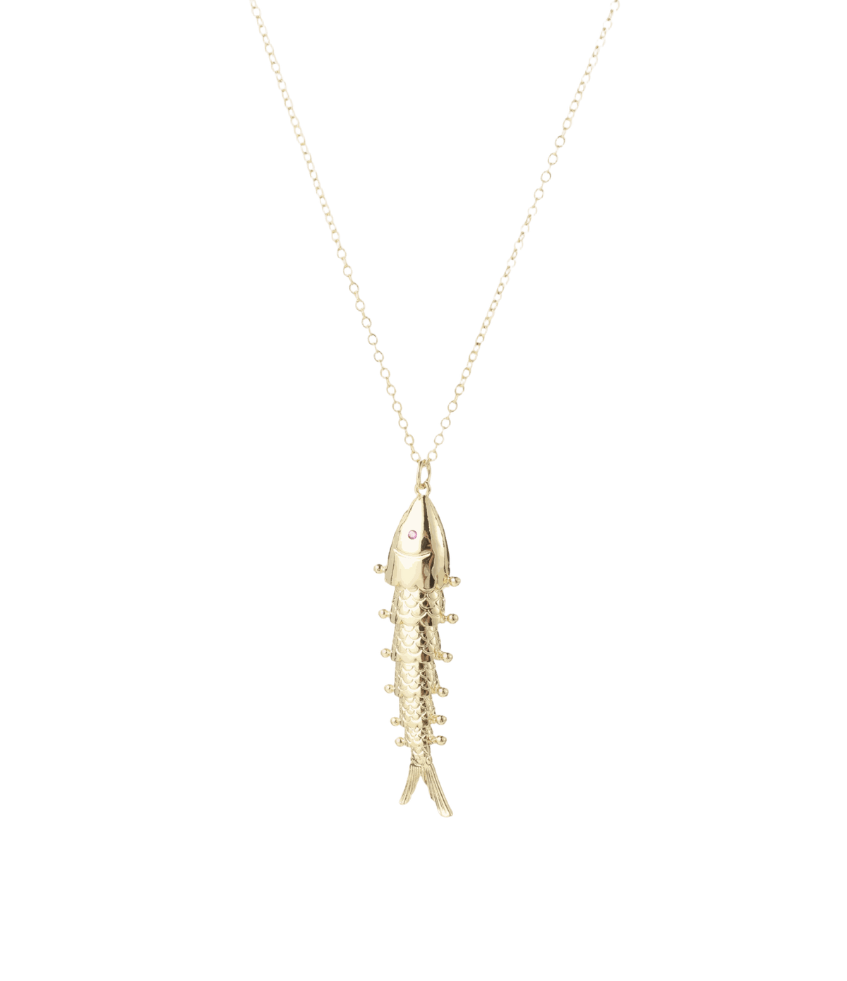 FIONA FISH NECKLACE with a gold-tone chunky chain and a long fish pendant embellished with sparkling details