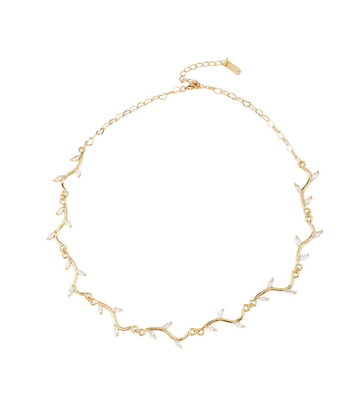 Ivy Necklace in gold-tone metal, featuring a delicate chain with curved vine links and small leaf details.
