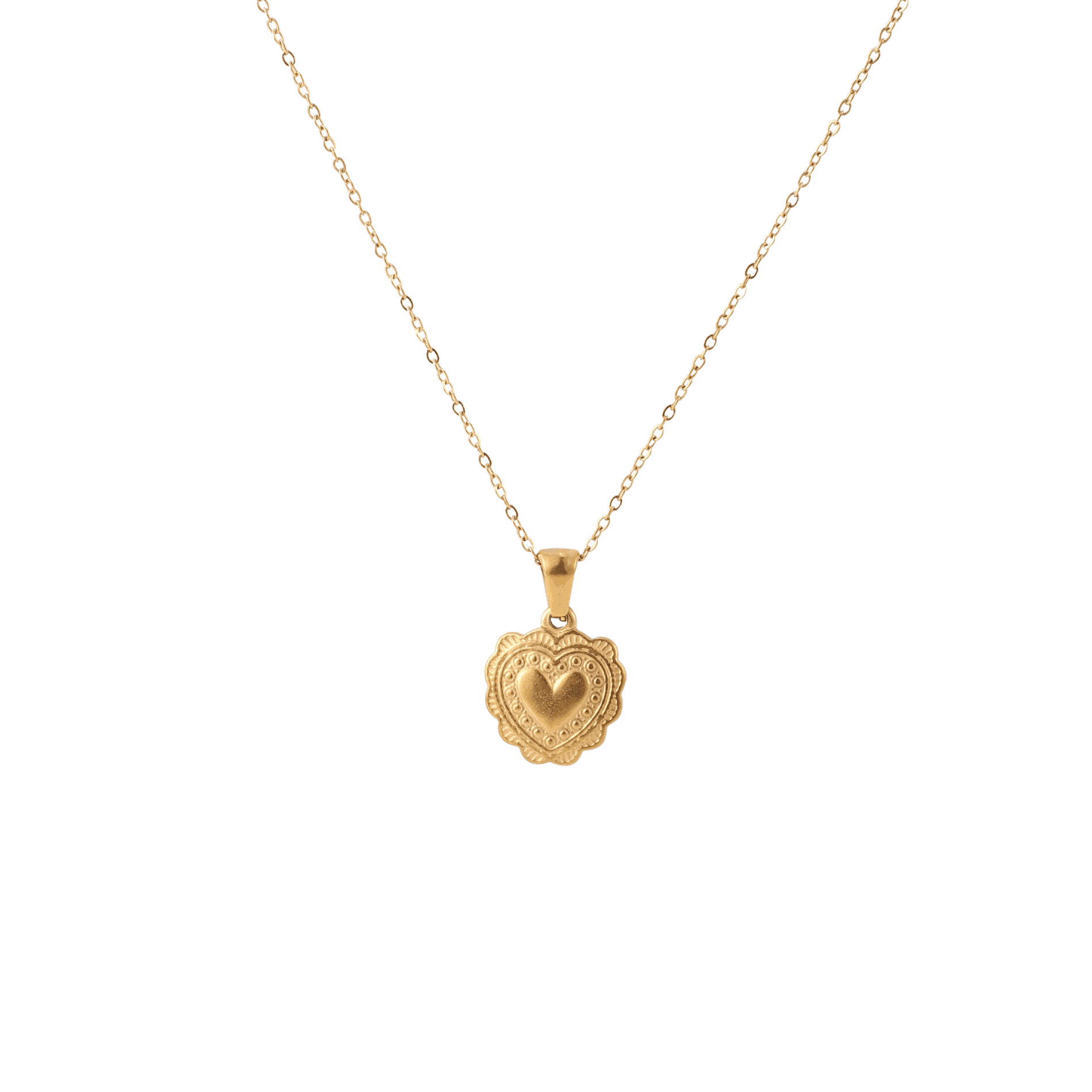 JULIETTE NECKLACE gold-tone metal chain with an ornate heart-shaped pendant featuring a raised heart detail