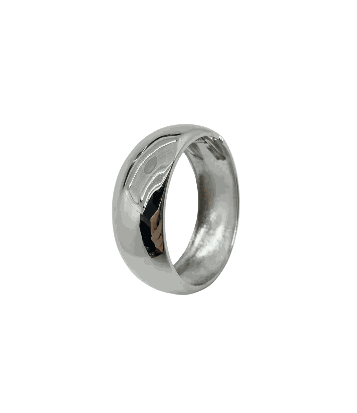 Mindy Bangle, chunky sculptural bangle in polished silver-tone metal with a smooth, rounded shape.