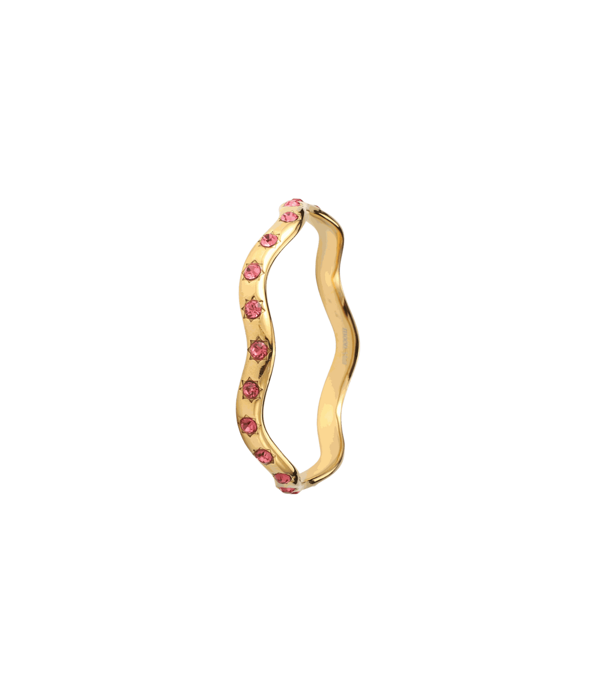 Miranda Bangle - Gold plated bangle with pink zirconia, a wavy gold-tone band set with pink stones.