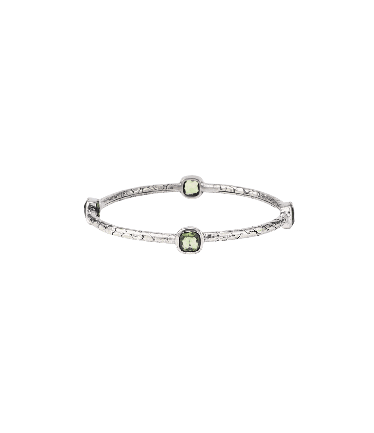 Silver textured Nifemi Bangle - Green Textured Bangle with two pale green stones in raised settings
