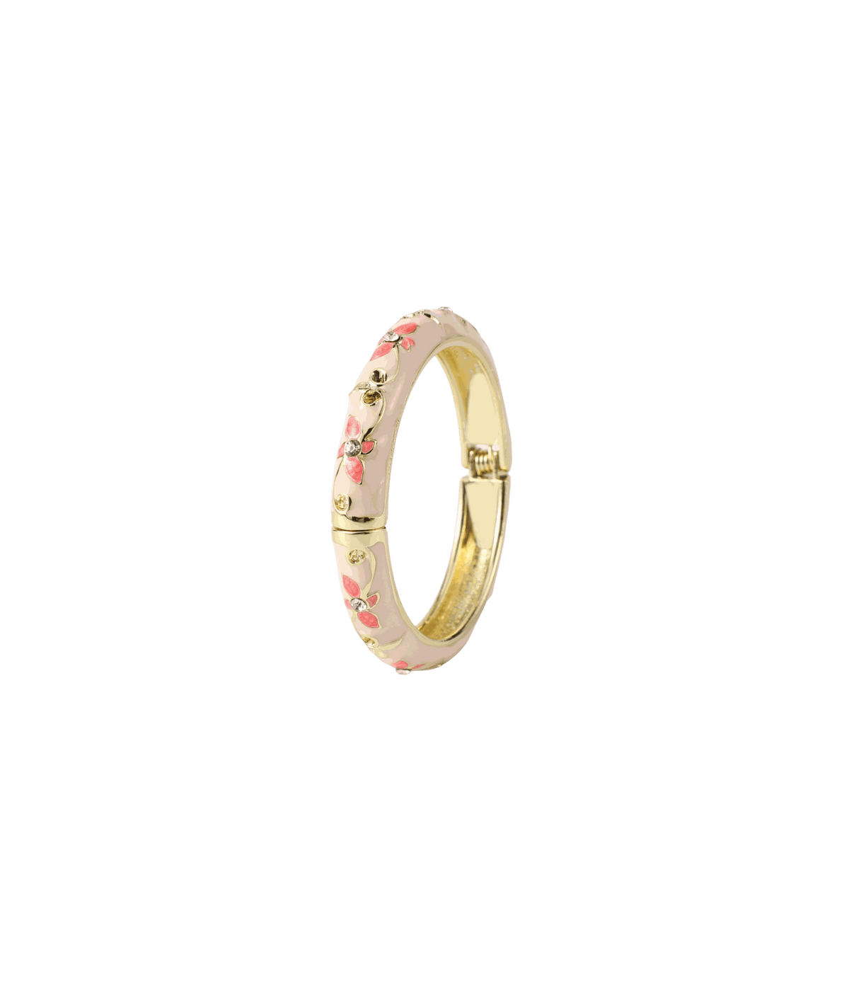 Bangle bracelet, PETIT FLEUR BANGLE IN PINK, with a pale pink enamel band, gold-tone interior and tiny floral details.