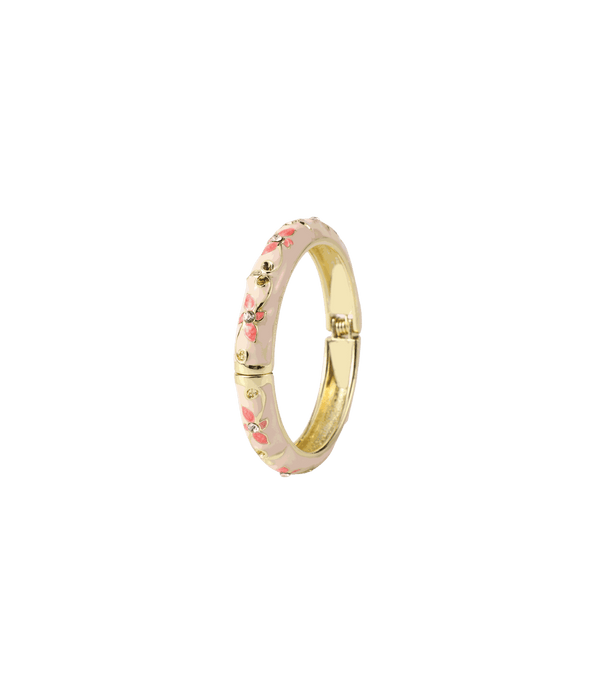 Bangle bracelet, PETIT FLEUR BANGLE IN PINK, with a pale pink enamel band, gold-tone interior and tiny floral details.