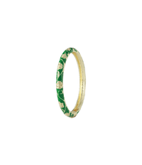 Pixie Bangle in Dark Green - Chinese cloisonné bangle with green enamel, cream floral motifs and a gold-tone edge