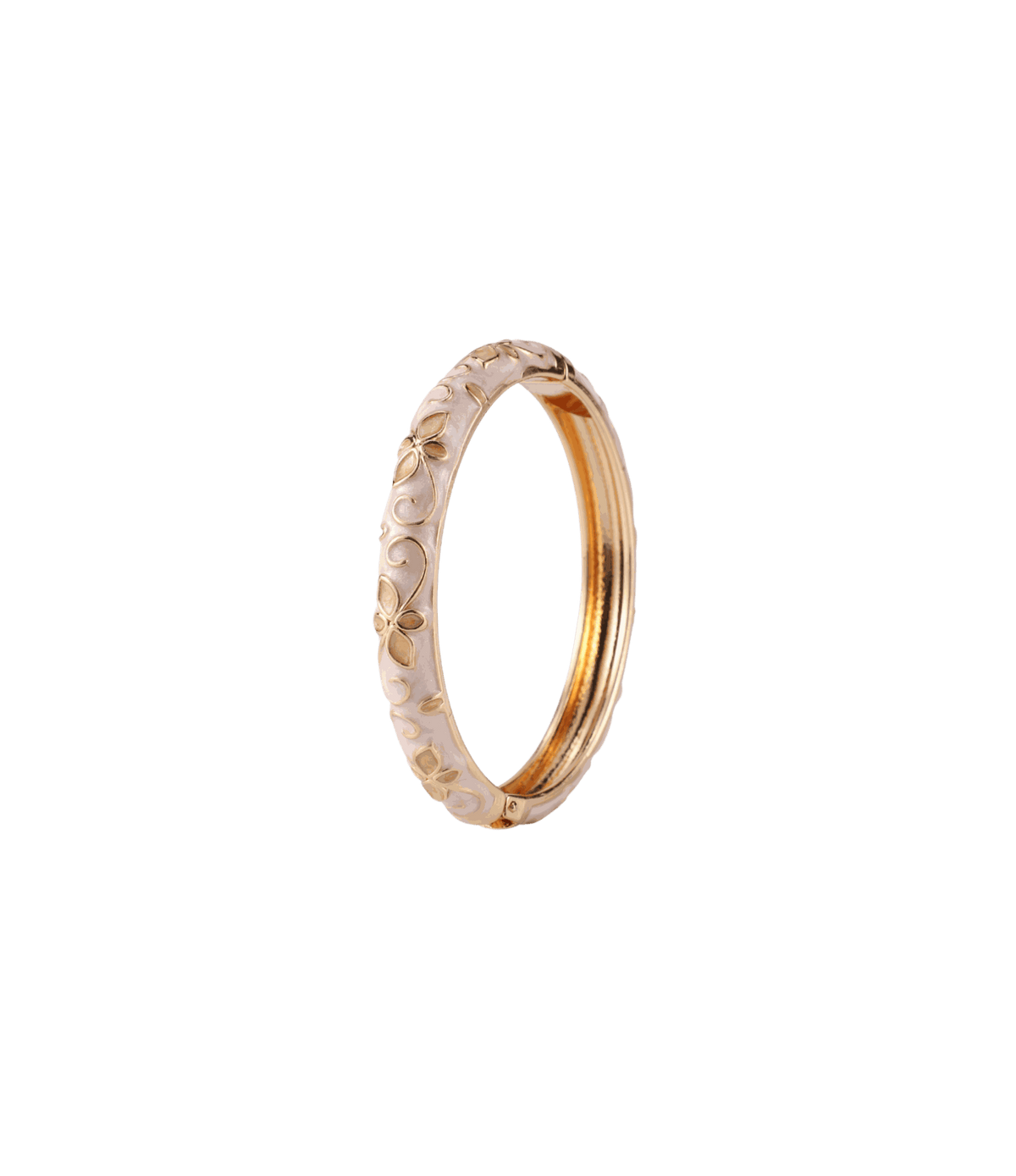 Enamel bangle, PRIMAVERA BANGLE IN CREAM, with a cream floral pattern and a gold-tone inner band