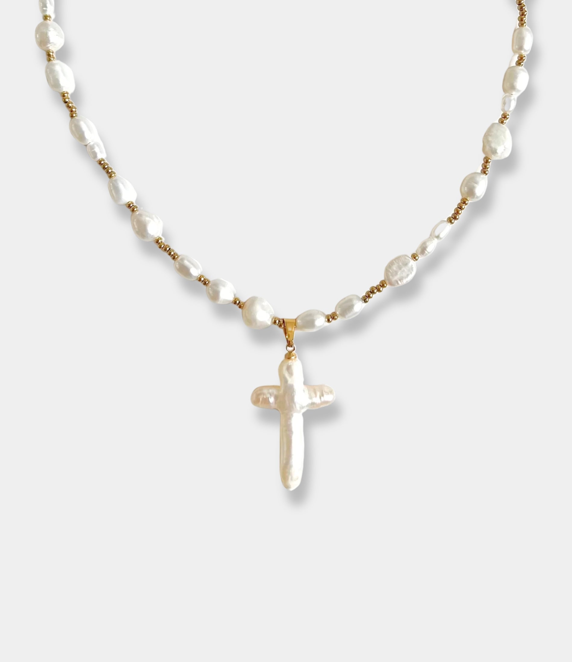 ODETTE PEARL CROSS NECKLACE