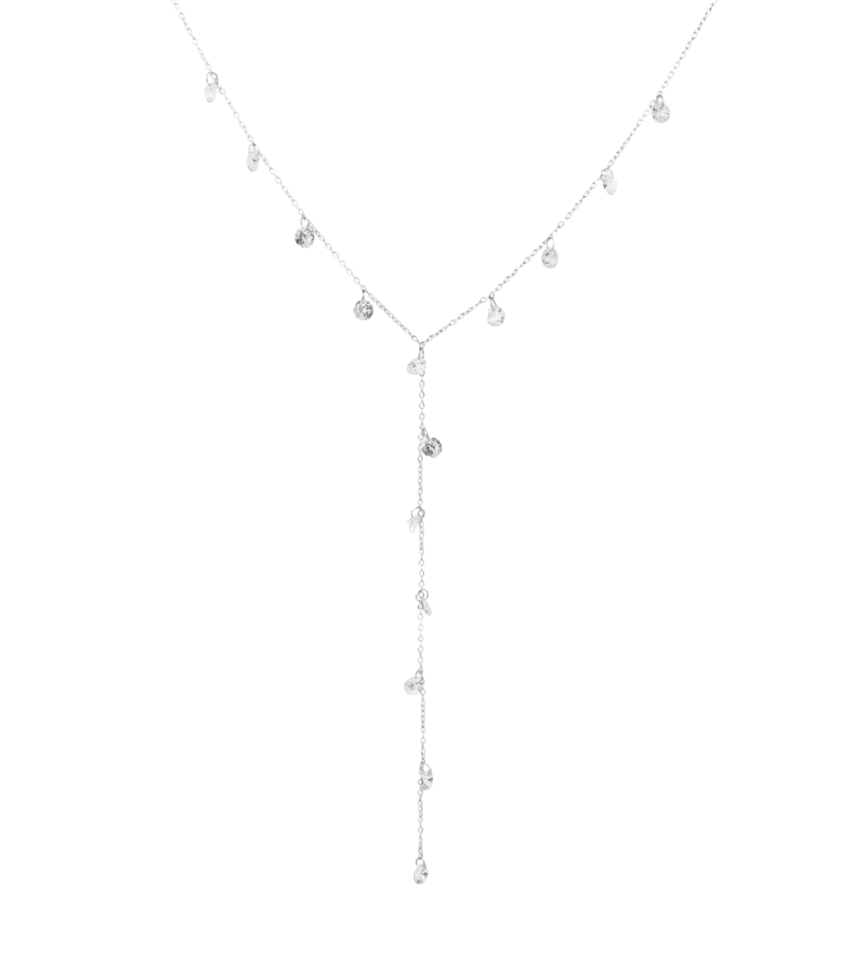 Raquelle Necklace - Lariat Necklace Y Necklace in silver-tone metal with clear stones and a delicate Y-shaped drop
