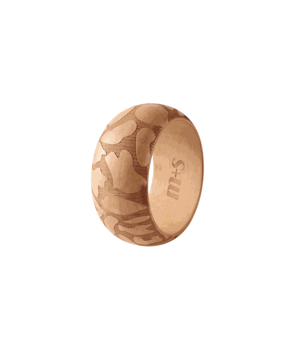Sierra Wood Bangle in sandy beige wood, featuring a chunky shape and bold brown animal-print pattern