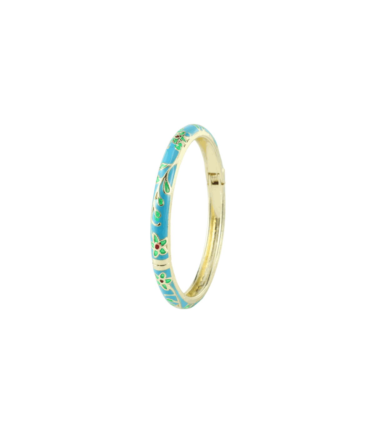 Bangle SOLENE BANGLE IN AQUAMARINE in pale blue enamel with a gold-tone finish and colorful floral detailing.