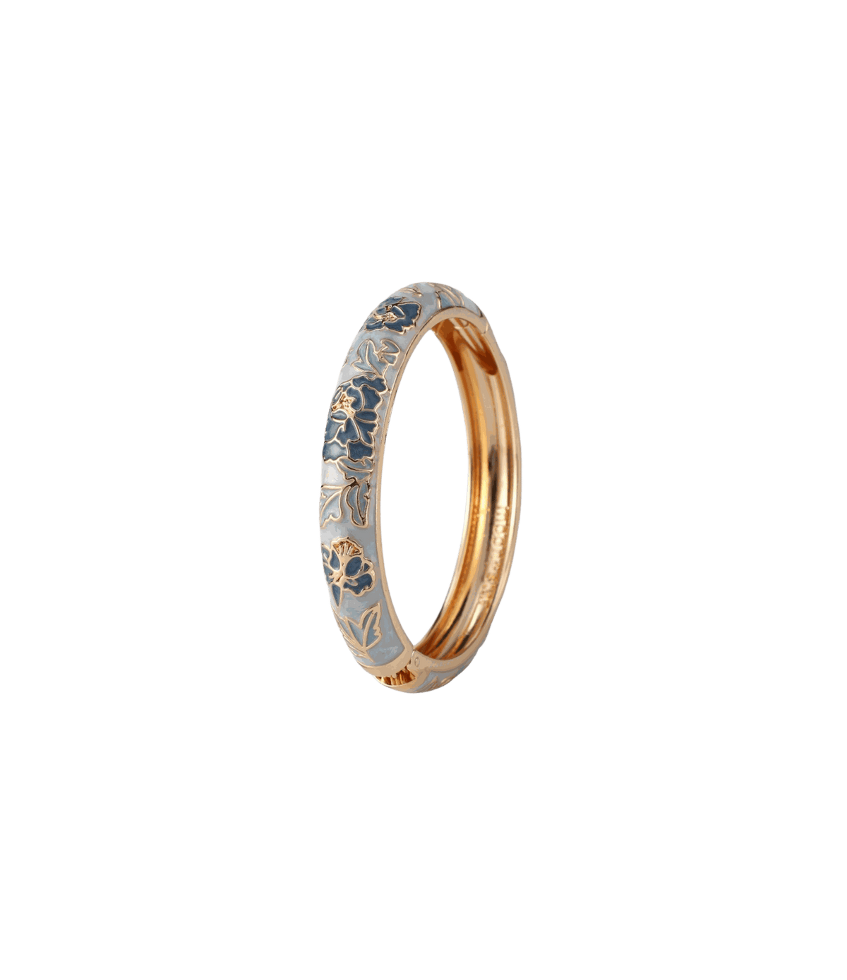 Vienna Enamel Bangle - Chinese cloisonné bangle in pale blue enamel with gold-tone floral detailing and a polished rim
