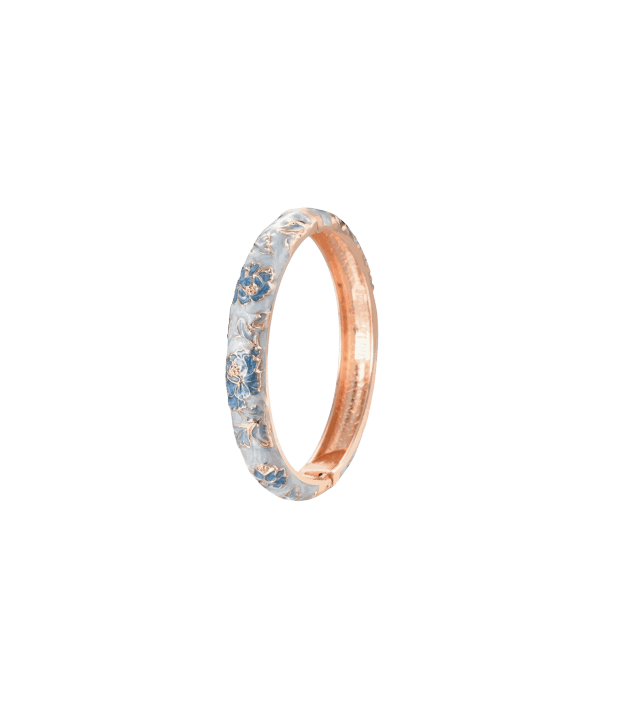 VIENNA ENAMEL BANGLE with pale blue floral enamel panels and rose-gold-toned metal detailing on a slim circular band